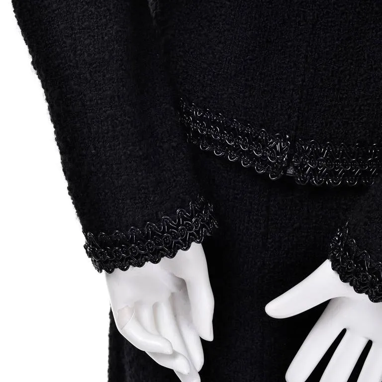 1994 Chanel Vintage Black Wool Boucle Skirt Suit w/ CC Buttons