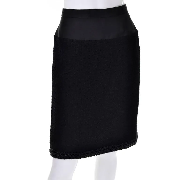 1994 Chanel Vintage Black Wool Boucle Skirt Suit w/ CC Buttons