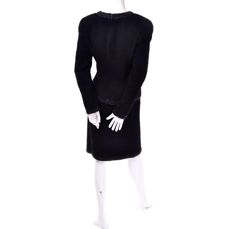 1994 Chanel Vintage Black Wool Boucle Skirt Suit w/ CC Buttons