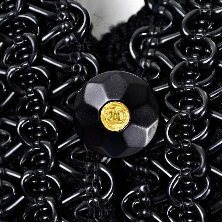 1994 Chanel Vintage Black Wool Boucle Skirt Suit w/ CC Buttons