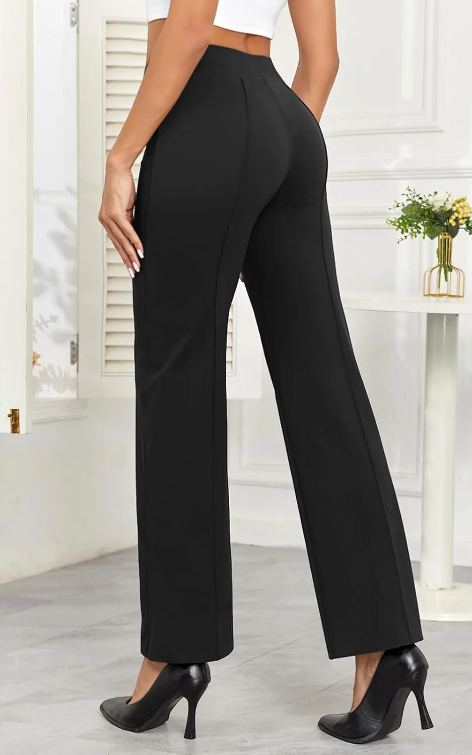 Agenlulu Wide Leg Dress Pants for Women Elastic High Waist Straight Leg Pants Business Casual Pull on Office Work Slacks