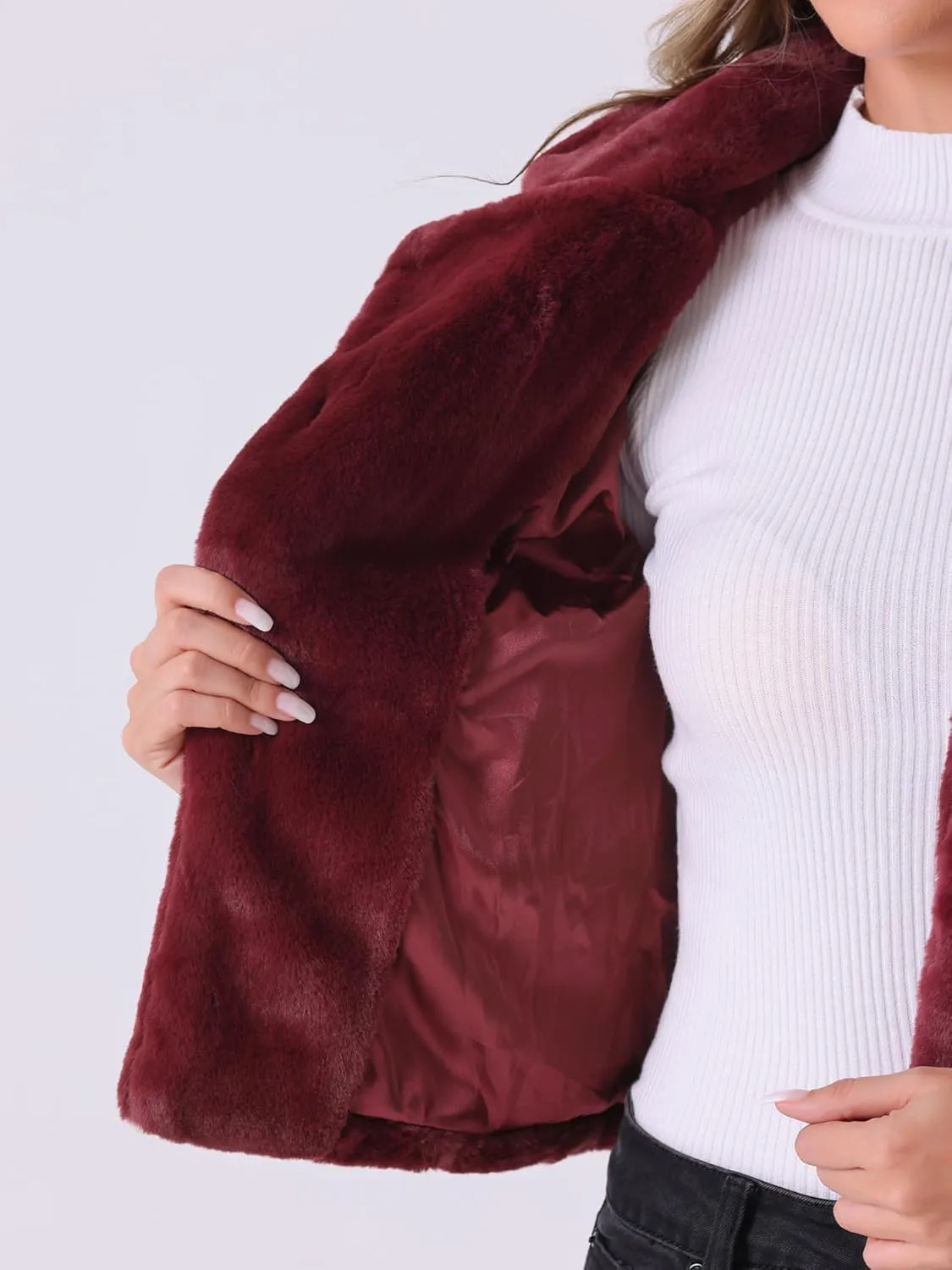 Allegra K Women's Cropped Faux Fur Jacket Lapel Cardigan Shrug 2024 Winter Fluffy Faux Fur Coat