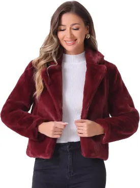 Allegra K Women's Cropped Faux Fur Jacket Lapel Cardigan Shrug 2024 Winter Fluffy Faux Fur Coat