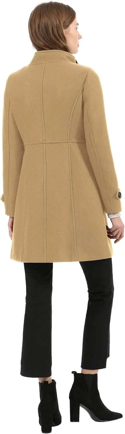 Allegra K Women's Stand Collar Double Breasted Slant Pockets Trendy Outwear Winter Coat