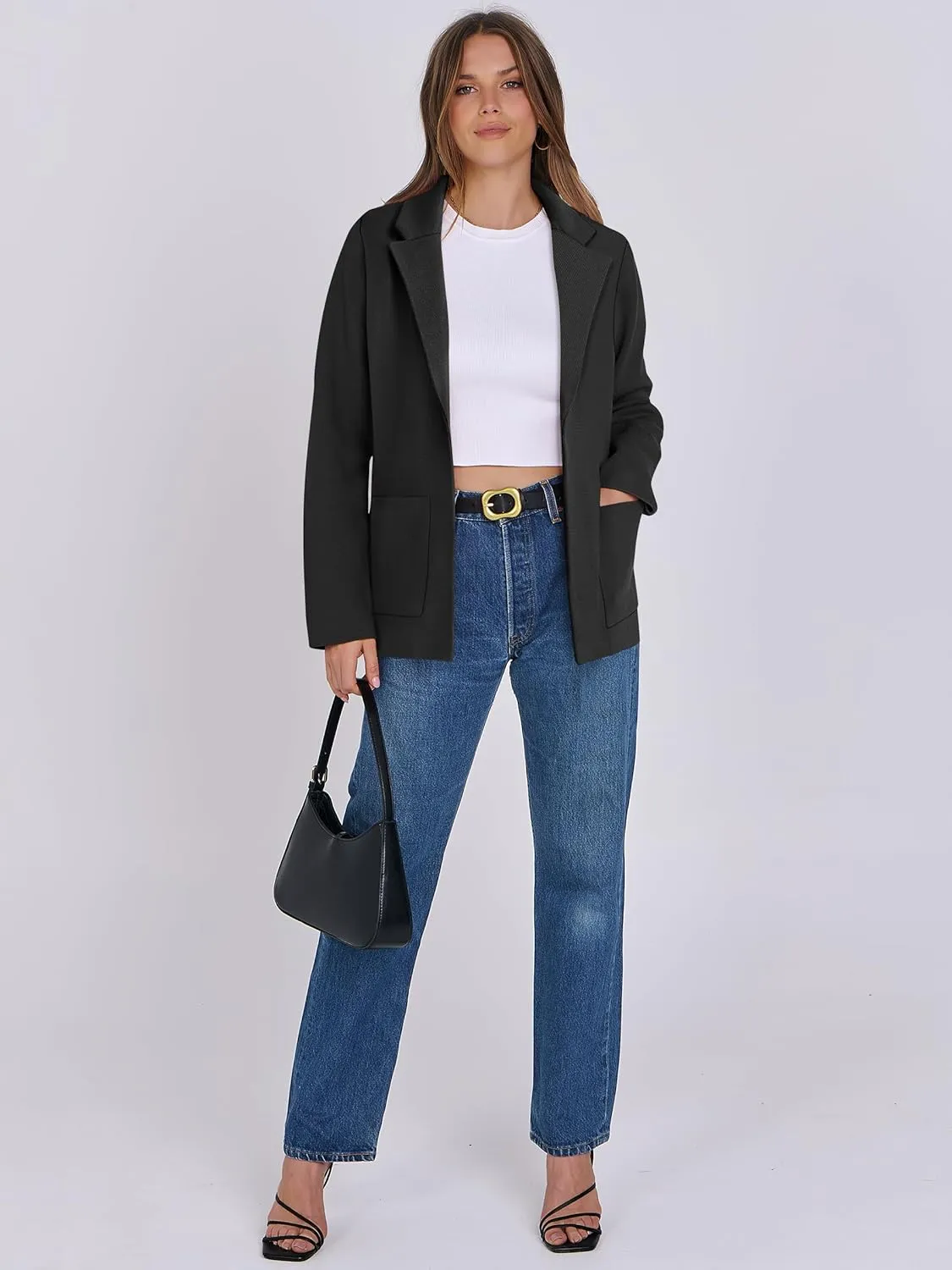 ANRABESS Women Blazer Cardigan Sweater Chunky Open Front Lady Jacket Coat Fall Outwear Coatigan 2025 Trendy Outfits