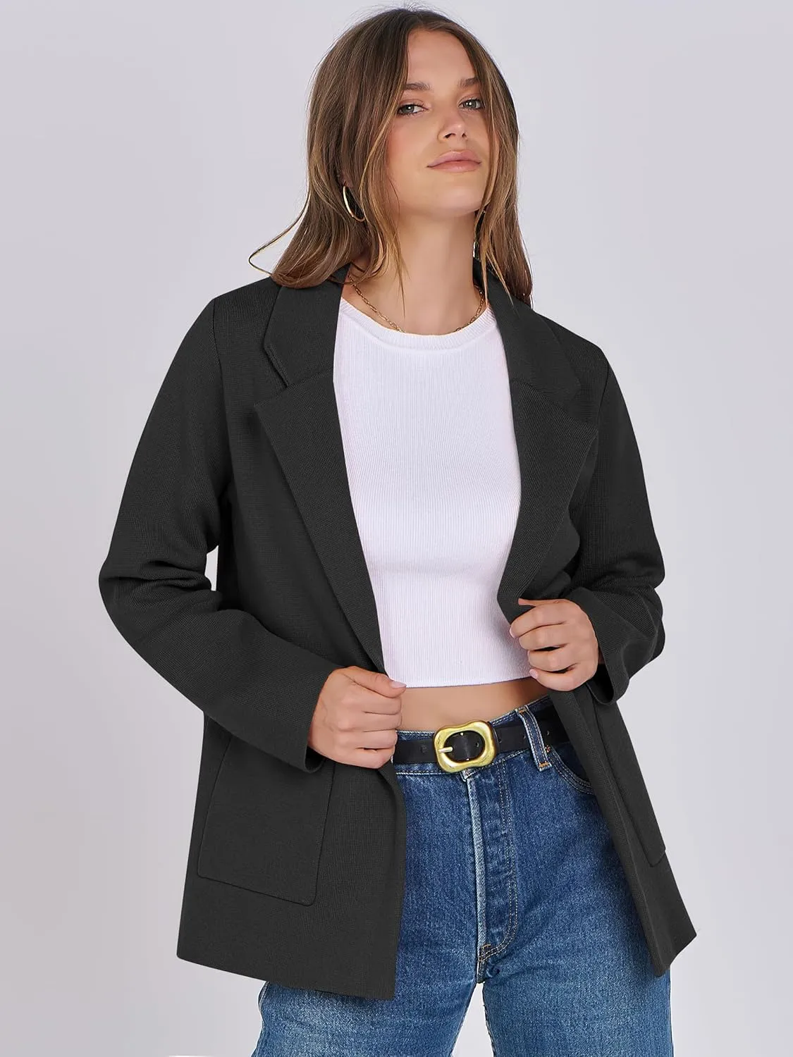 ANRABESS Women Blazer Cardigan Sweater Chunky Open Front Lady Jacket Coat Fall Outwear Coatigan 2025 Trendy Outfits