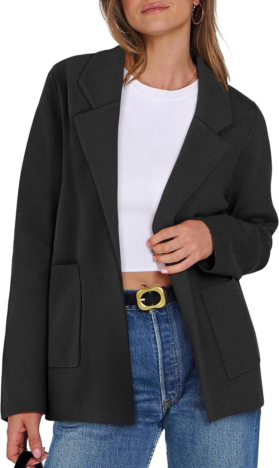 ANRABESS Women Blazer Cardigan Sweater Chunky Open Front Lady Jacket Coat Fall Outwear Coatigan 2025 Trendy Outfits