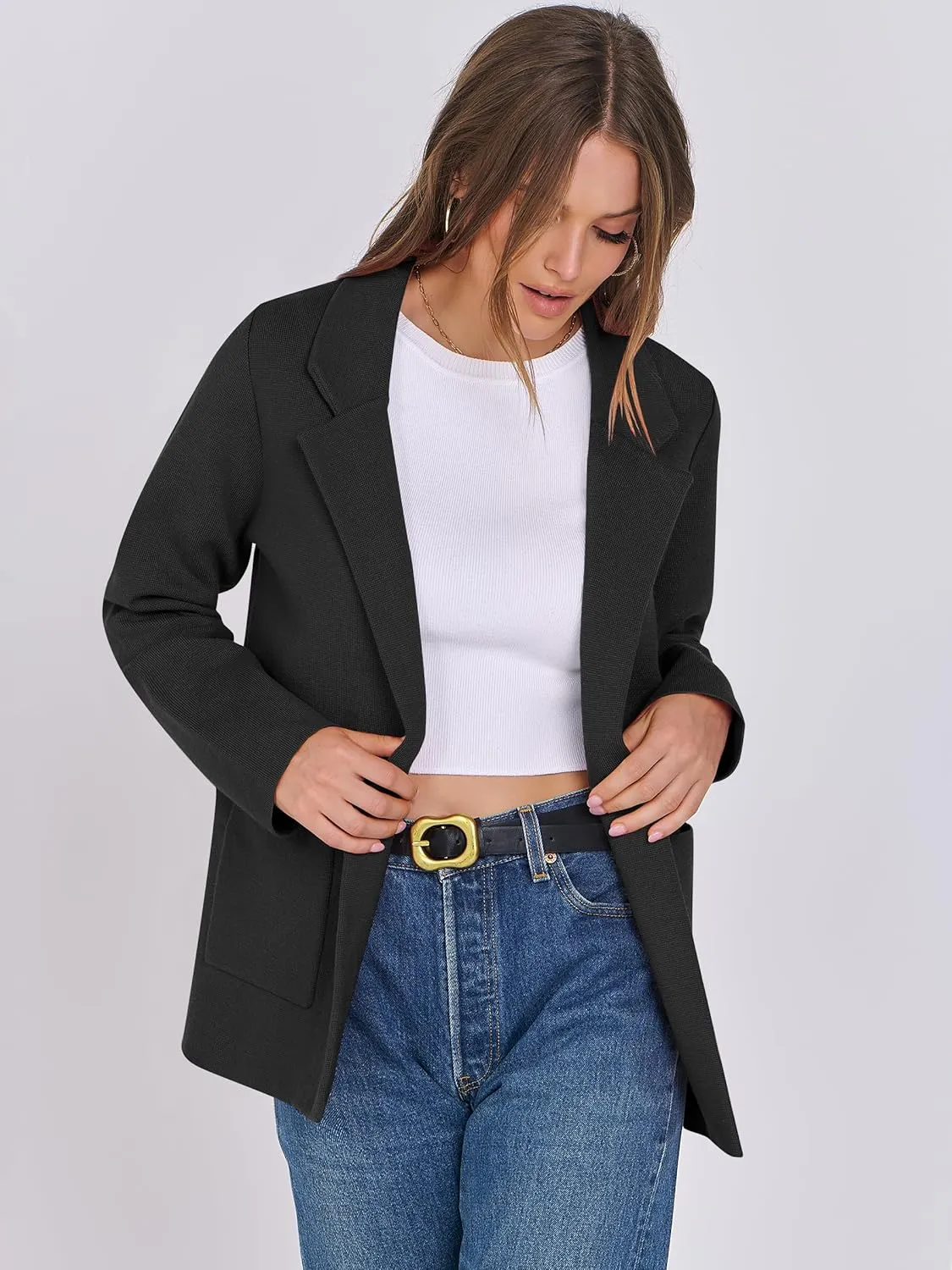 ANRABESS Women Blazer Cardigan Sweater Chunky Open Front Lady Jacket Coat Fall Outwear Coatigan 2025 Trendy Outfits