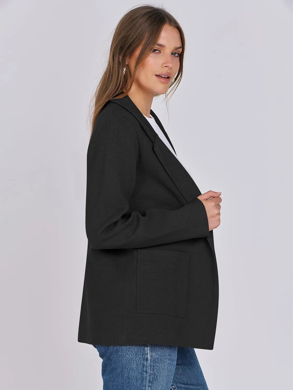 ANRABESS Women Blazer Cardigan Sweater Chunky Open Front Lady Jacket Coat Fall Outwear Coatigan 2025 Trendy Outfits