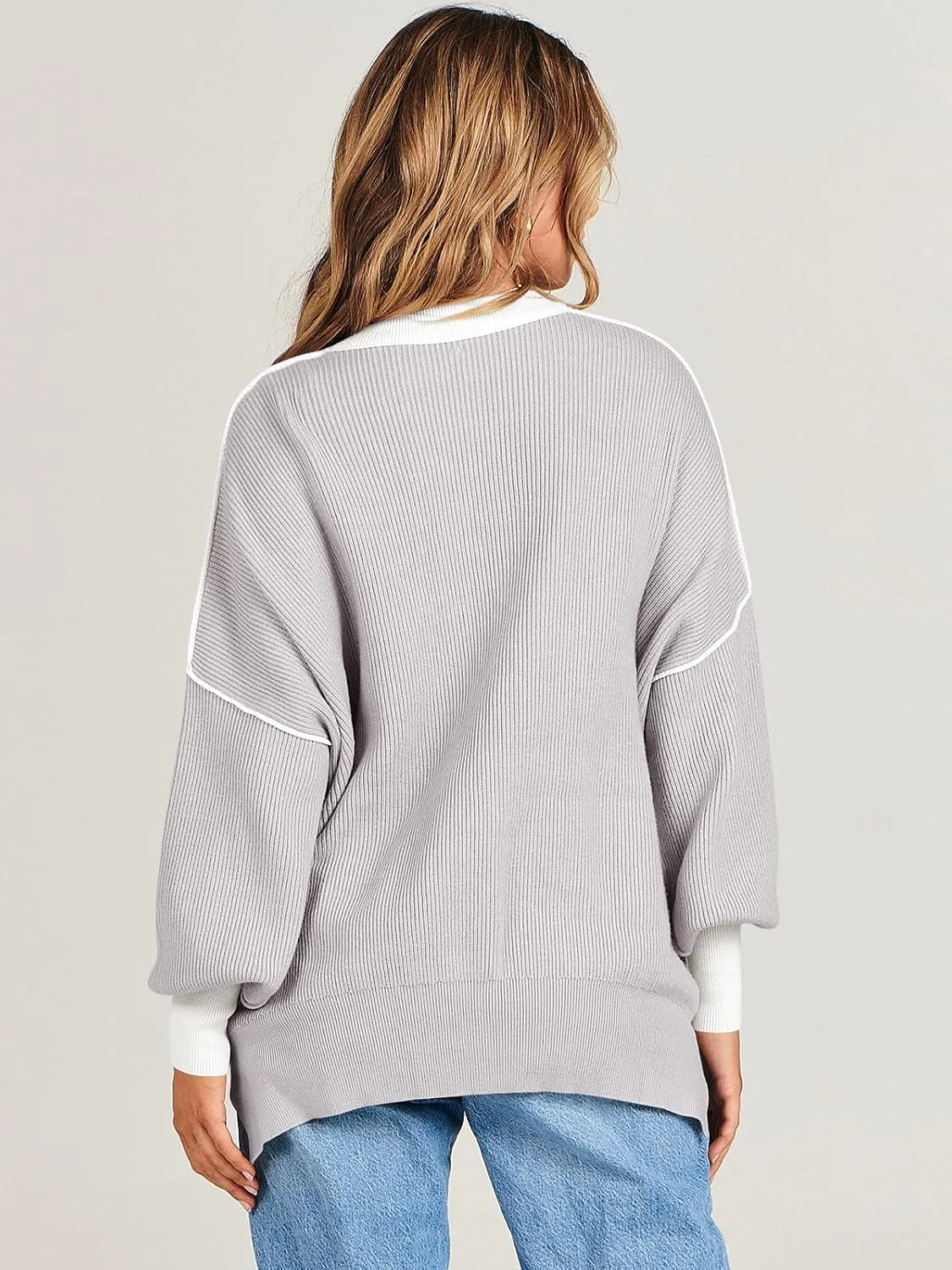 ANRABESS Womens Oversized Sweaters Fall 2025 Fashion Crewneck Batwing Long Sleeve Side Slit Knit Pullover Sweater Tops