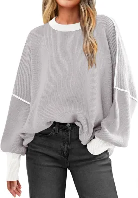 ANRABESS Womens Oversized Sweaters Fall 2025 Fashion Crewneck Batwing Long Sleeve Side Slit Knit Pullover Sweater Tops