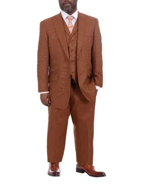 Apollo King Big & Tall Classic Fit Rust Brown Check Three Piece Wool Suit With Peak Lapels