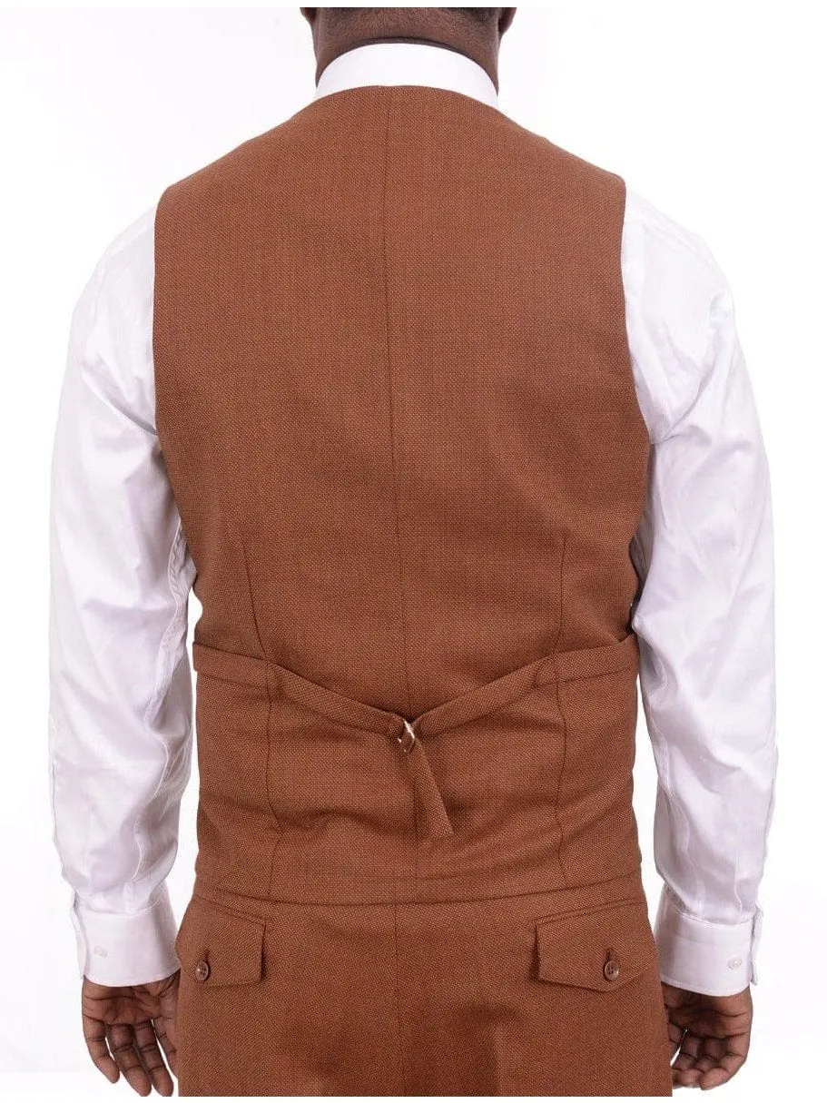 Apollo King Big & Tall Classic Fit Rust Brown Check Three Piece Wool Suit With Peak Lapels
