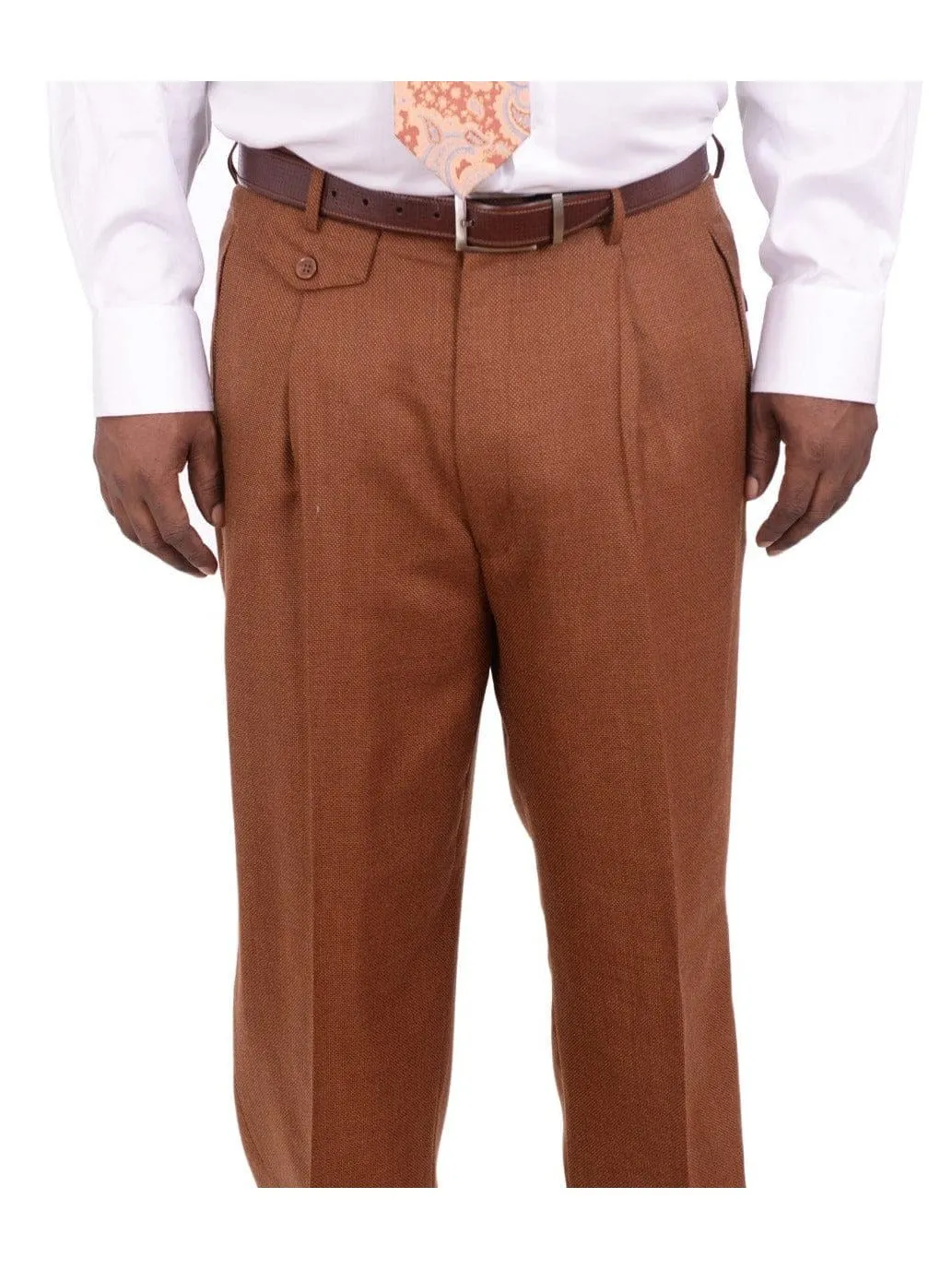 Apollo King Big & Tall Classic Fit Rust Brown Check Three Piece Wool Suit With Peak Lapels
