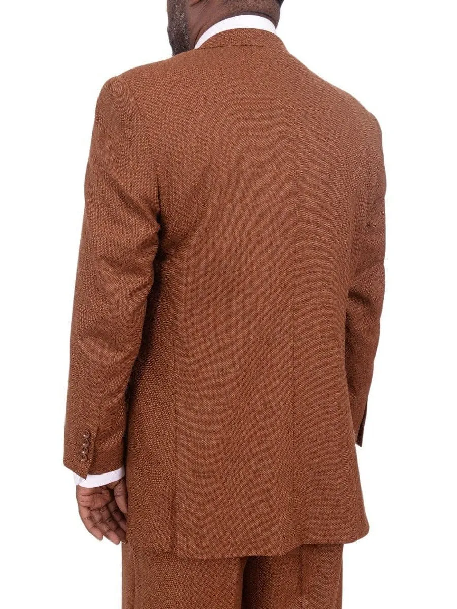 Apollo King Big & Tall Classic Fit Rust Brown Check Three Piece Wool Suit With Peak Lapels