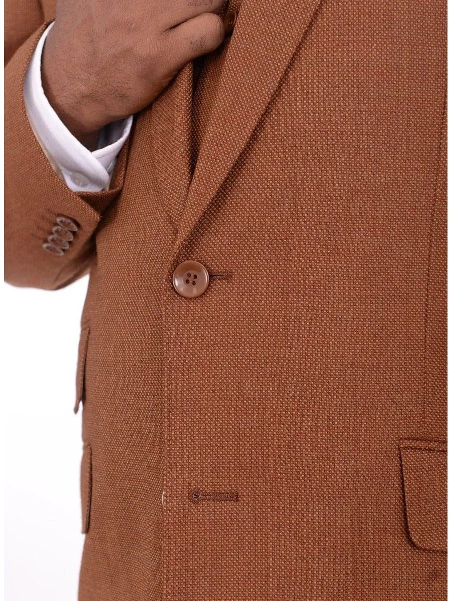 Apollo King Big & Tall Classic Fit Rust Brown Check Three Piece Wool Suit With Peak Lapels