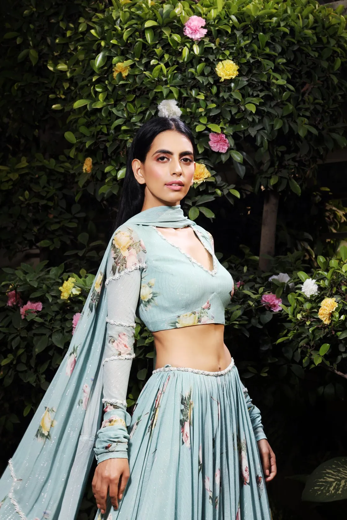 Aquamarine printed georgette lehenga set