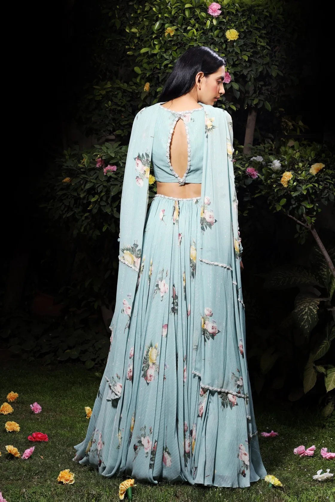 Aquamarine printed georgette lehenga set