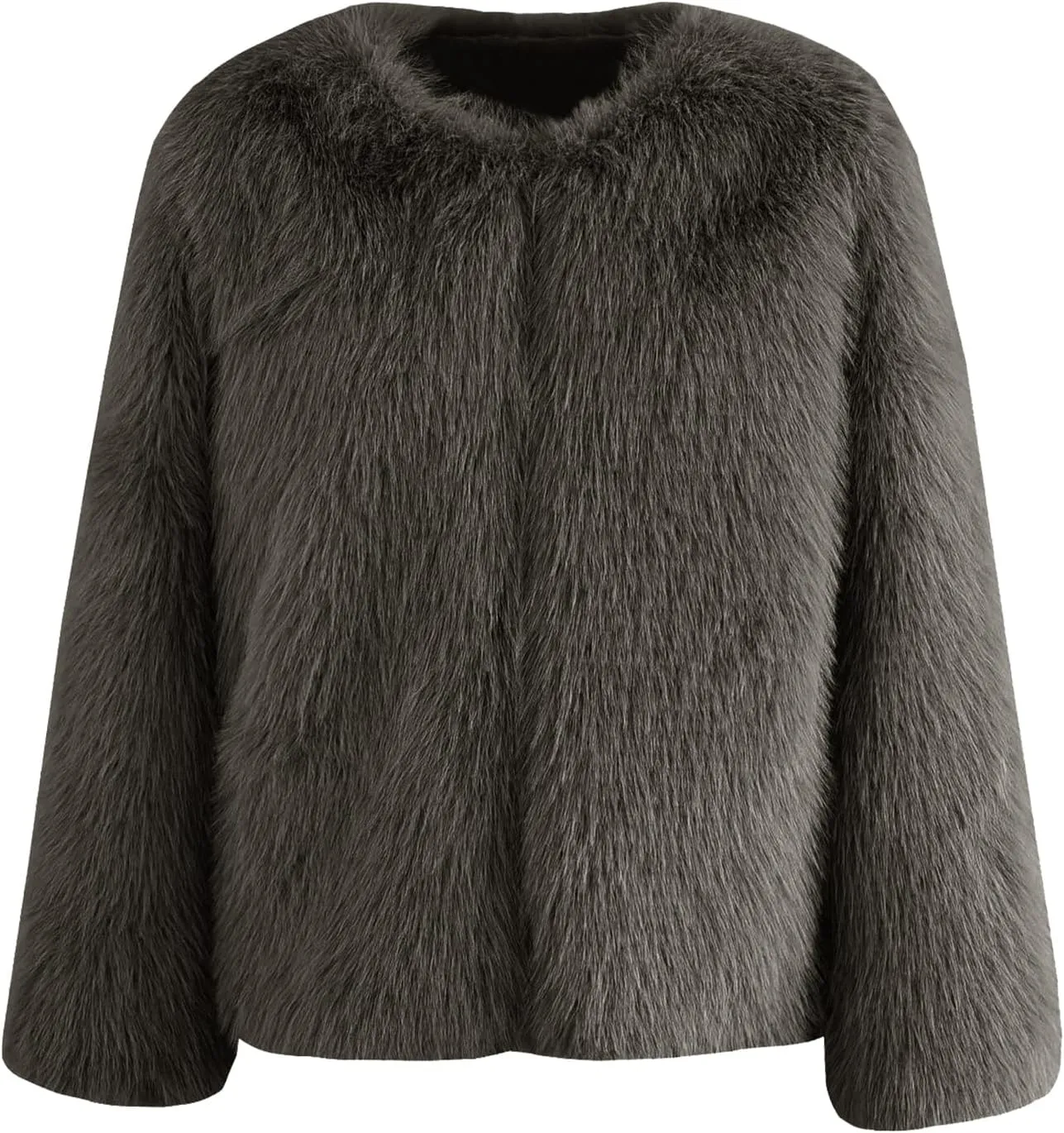 Arssm Faux Fur Jacket Women Long Sleeve Open Front Cropped Cardigan Warm Winter Shaggy Fluffy Short Fur Coat