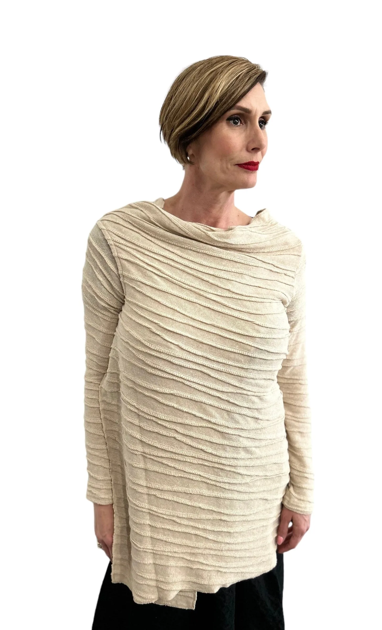 Asymmetrical Cream Cotton Cardigan Long Sleeves