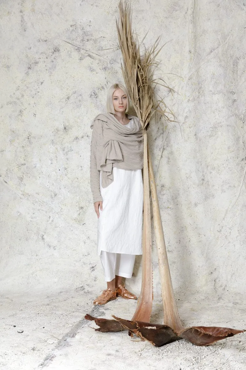 Asymmetrical Cream Cotton Cardigan Long Sleeves