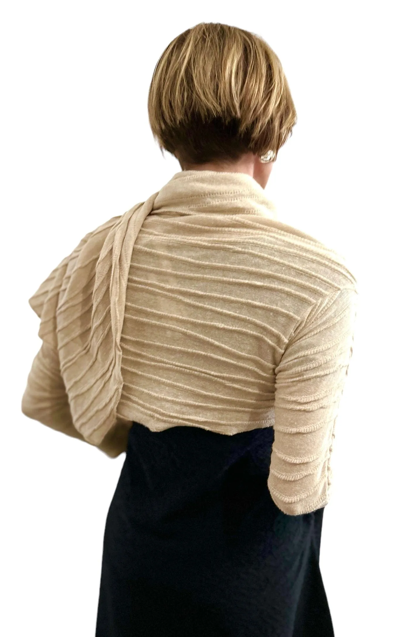 Asymmetrical Cream Cotton Cardigan Long Sleeves