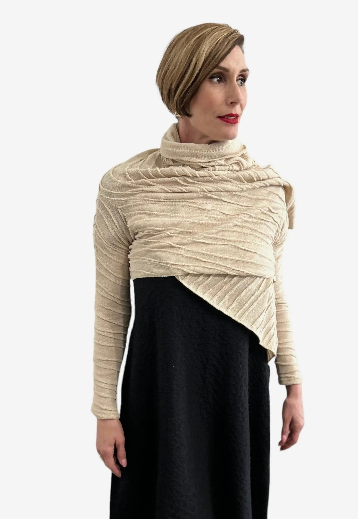 Asymmetrical Cream Cotton Cardigan Long Sleeves
