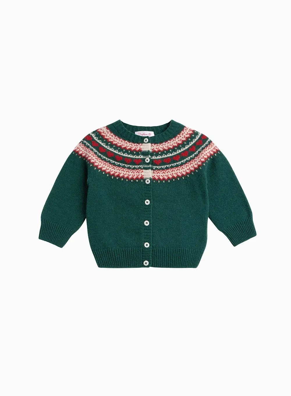 Baby Natasha Fair Isle Cardigan in Forest Green