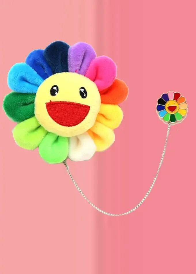 Beautiful Rainbow Fuzzy Fur Fluffy Sunflowers Brooches ML0275