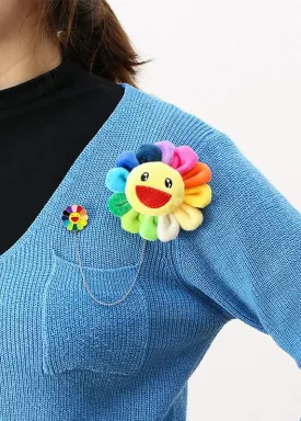 Beautiful Rainbow Fuzzy Fur Fluffy Sunflowers Brooches ML0275