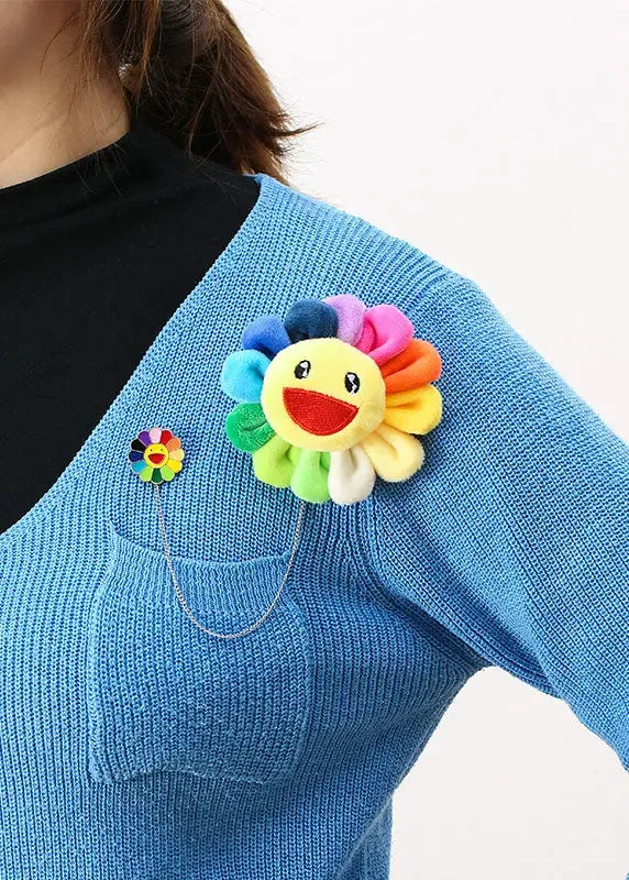 Beautiful Rainbow Fuzzy Fur Fluffy Sunflowers Brooches ML0275