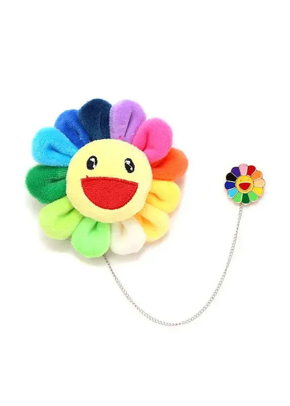 Beautiful Rainbow Fuzzy Fur Fluffy Sunflowers Brooches ML0275