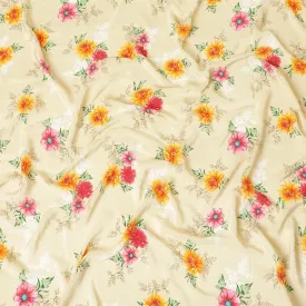Beige premium pure silk crepe fabric with multicolor print in floral design-D9397