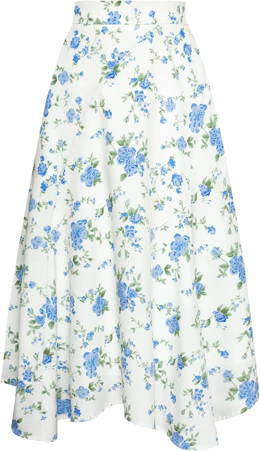 Belle Poque Women Floral Midi Skirt Flowy Skirt Boho Skirt High Waisted Skirt with Pockets