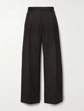 Black panelled wool straight-leg pants