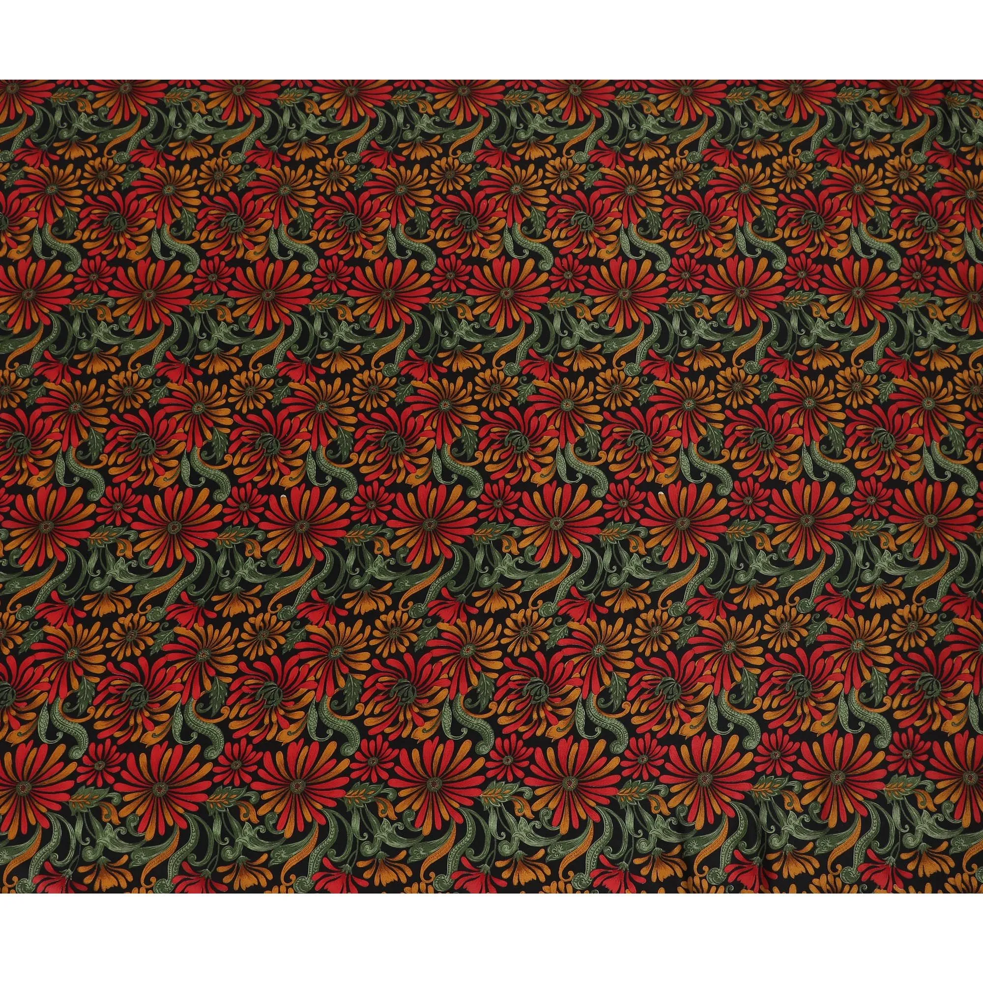 Black Premium pure silk crepe fabric with multicolor print in floral design-D17205