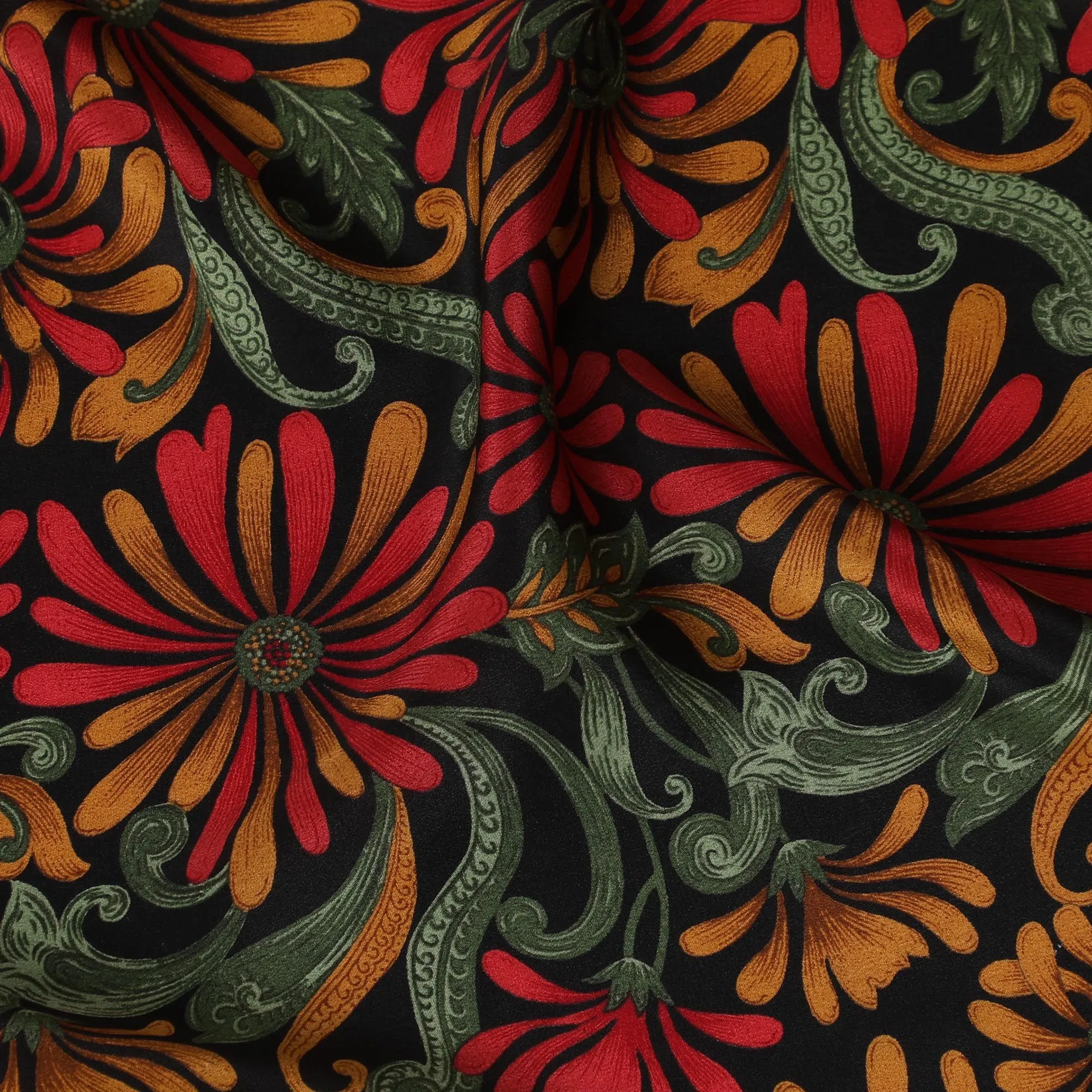 Black Premium pure silk crepe fabric with multicolor print in floral design-D17205