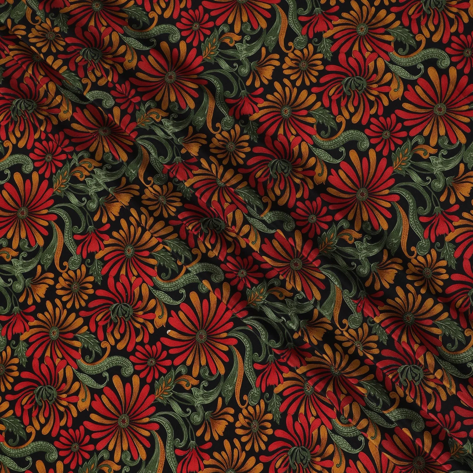 Black Premium pure silk crepe fabric with multicolor print in floral design-D17205