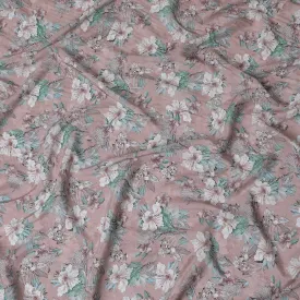Blush Bloom Viscose Crepe Fabric - Floral Elegance, Soft Drape, 110cm Width (India)  - D17646