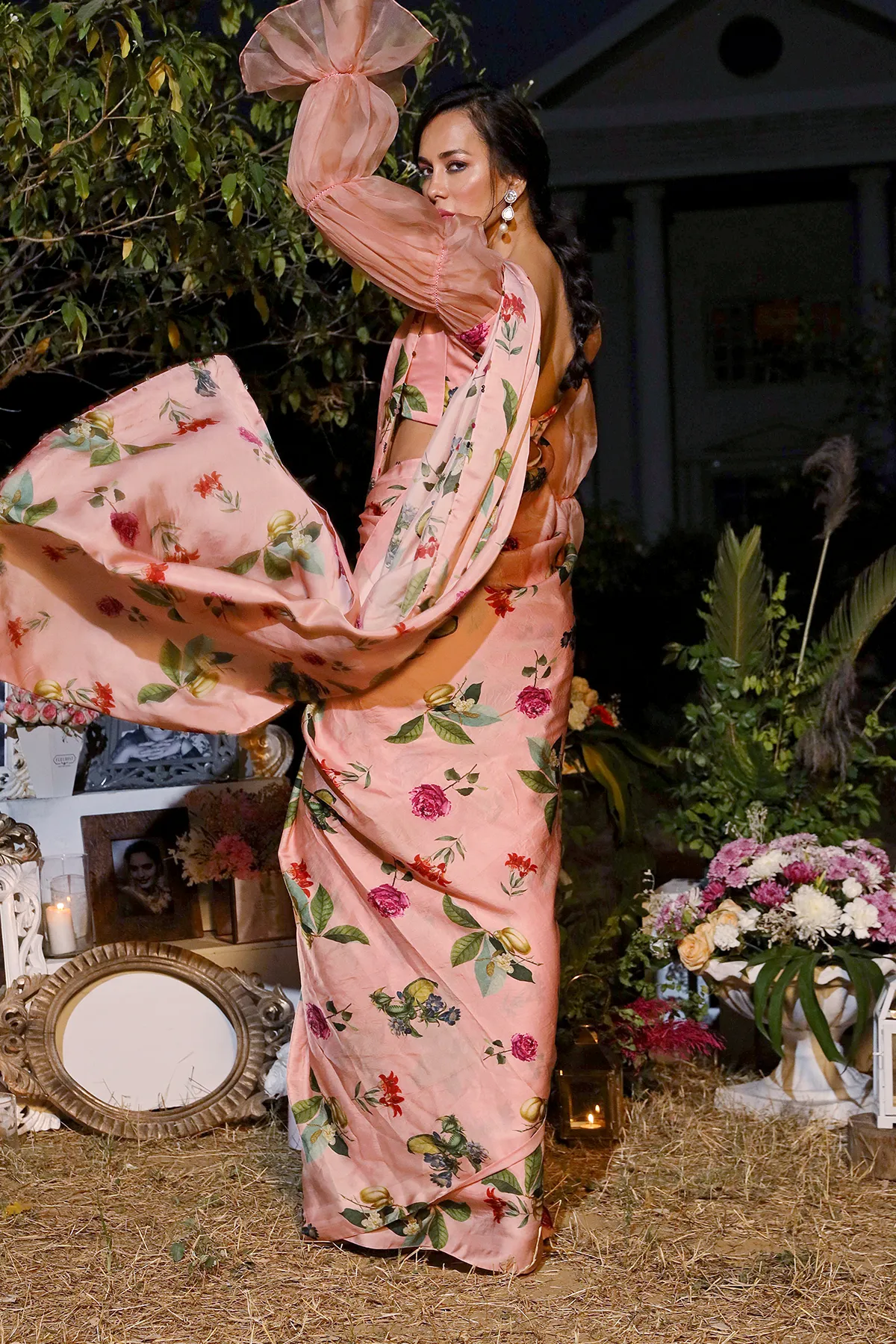 Blush printed saree set