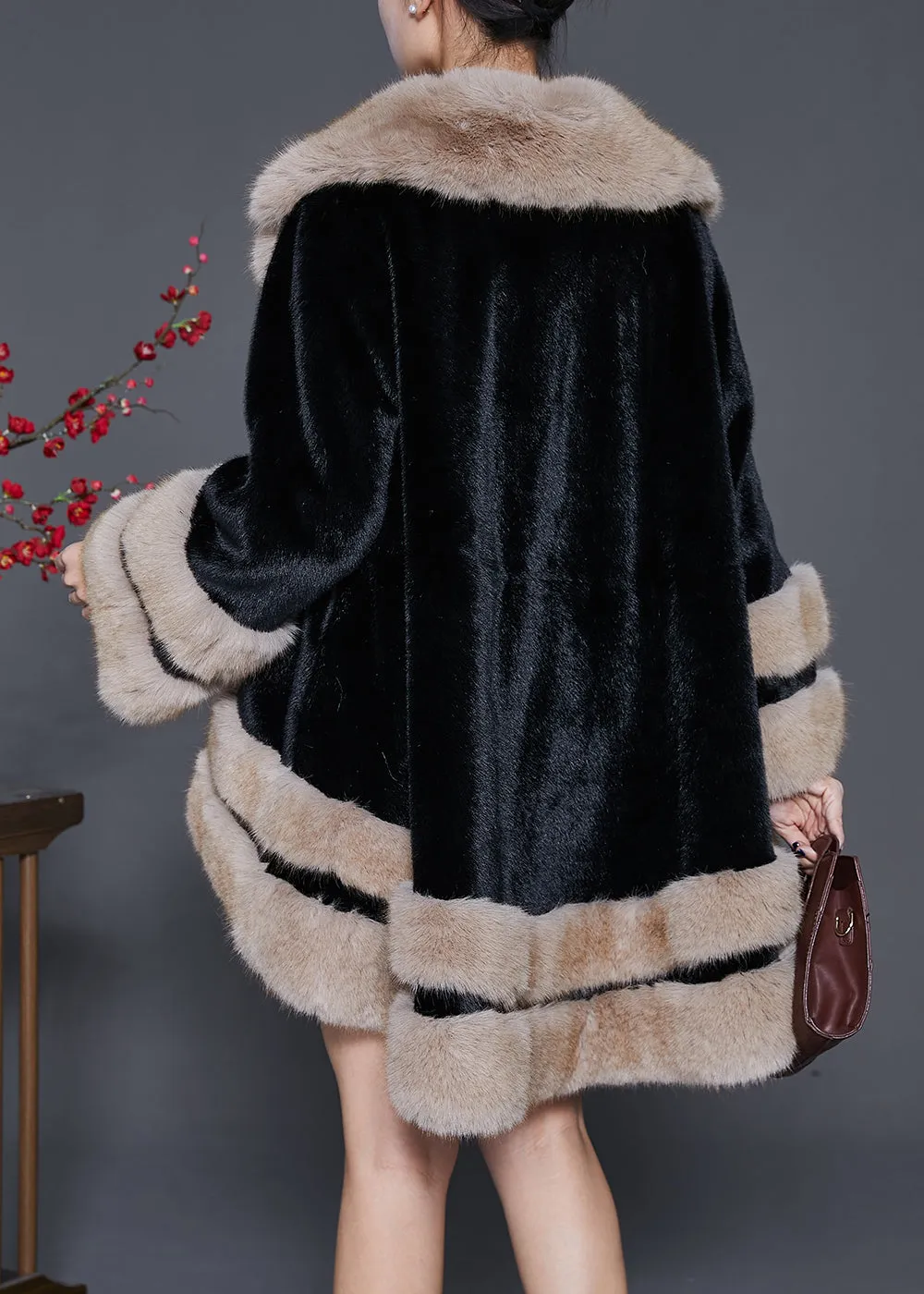 Bohemian Black Fur Collar Oversized Fuzzy Fur Fluffy Coat Winter ML1826