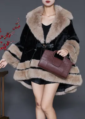 Bohemian Black Fur Collar Oversized Fuzzy Fur Fluffy Coat Winter ML1826