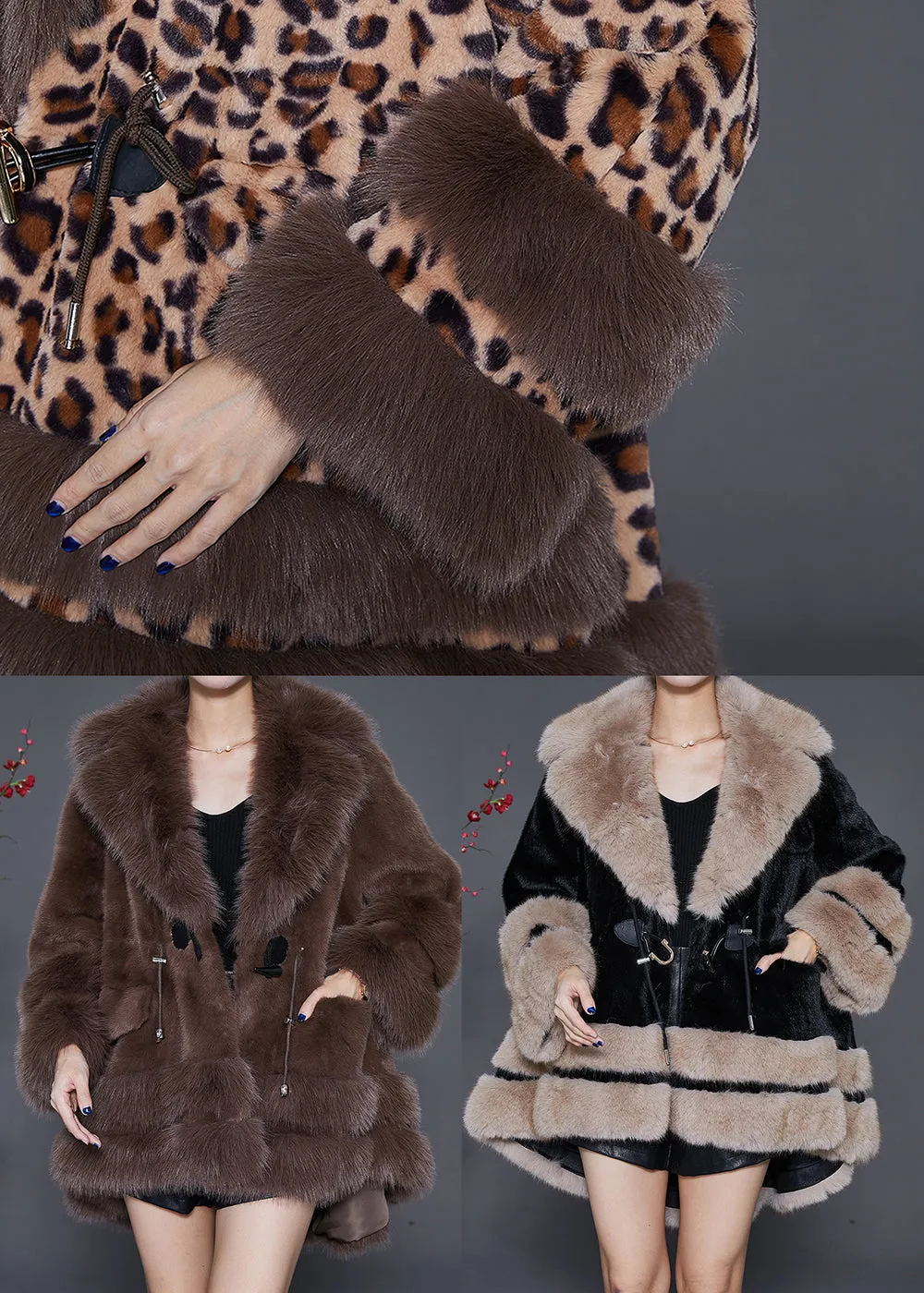 Bohemian Black Fur Collar Oversized Fuzzy Fur Fluffy Coat Winter ML1826