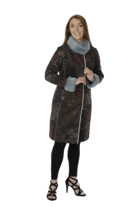Brown Italian Cashmere with Blue Dyed Mink Collar & Cuffs