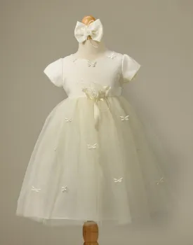 Butterfly Adorned Tulle and Satin Dress with a matching Bow Clip - Ivory