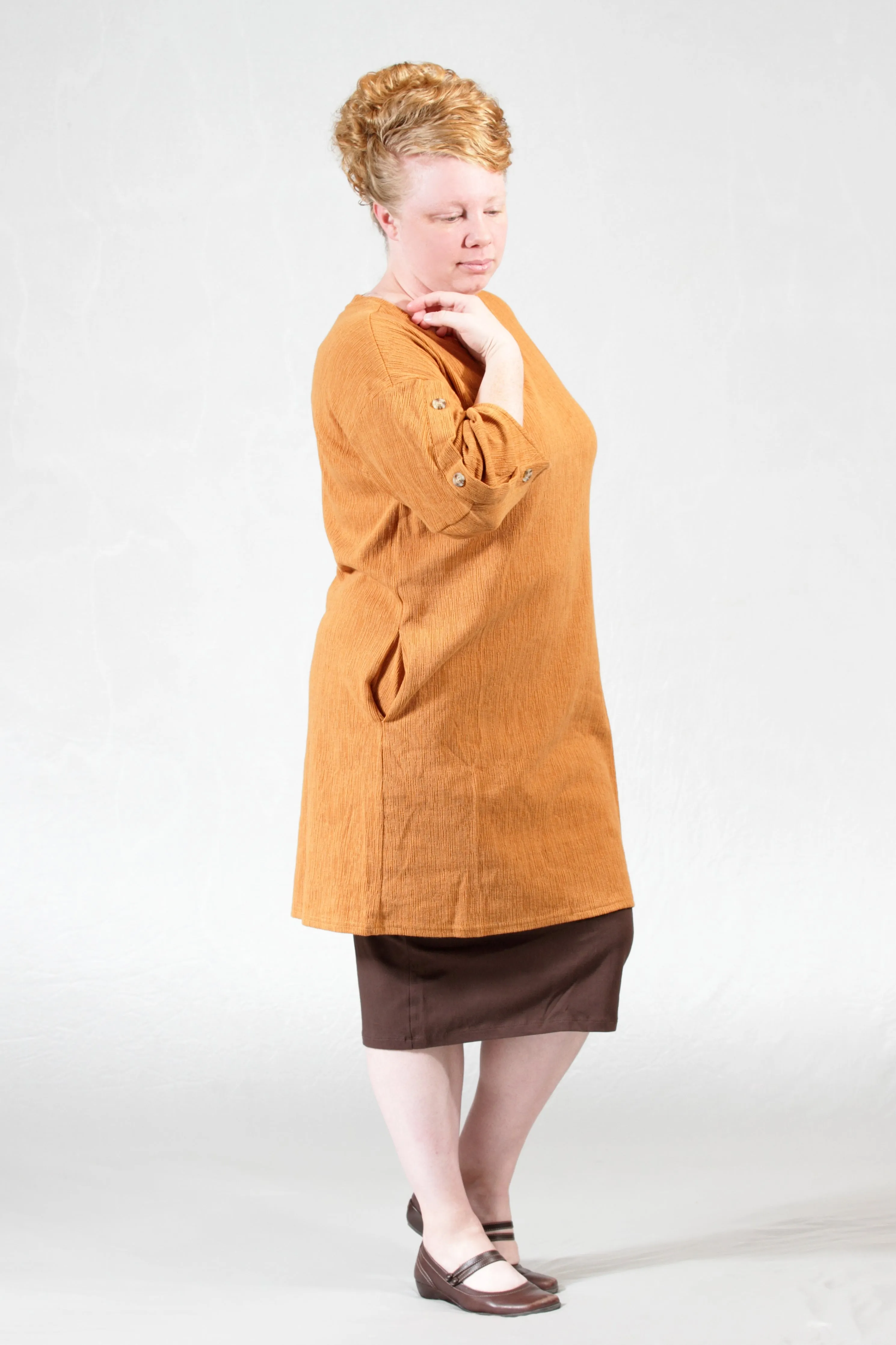 Button Detail Puff Sleeve Shift Dress