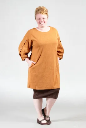 Button Detail Puff Sleeve Shift Dress
