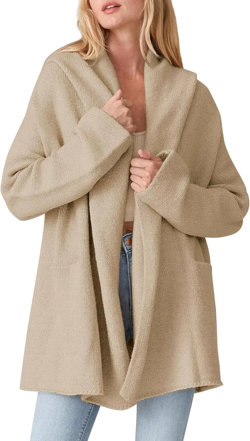 Cakulo Womens Long Hooded Cardigan Sweaters Oversized Fall Cardigans 2025 Open Front Knit Sweater Coats Pockets