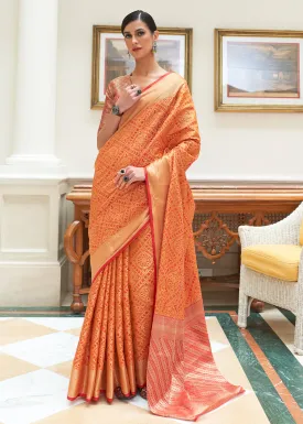 Carrot Orange Zari Woven Patola Silk Saree