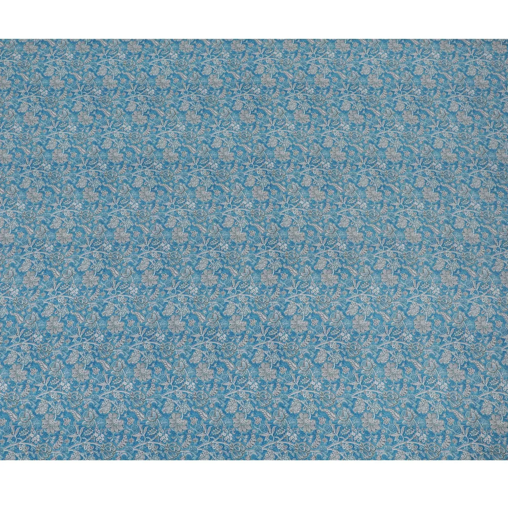 Cerulean blue synthetic crepe fabric with grey and maroon digital prints in floral design-D15783